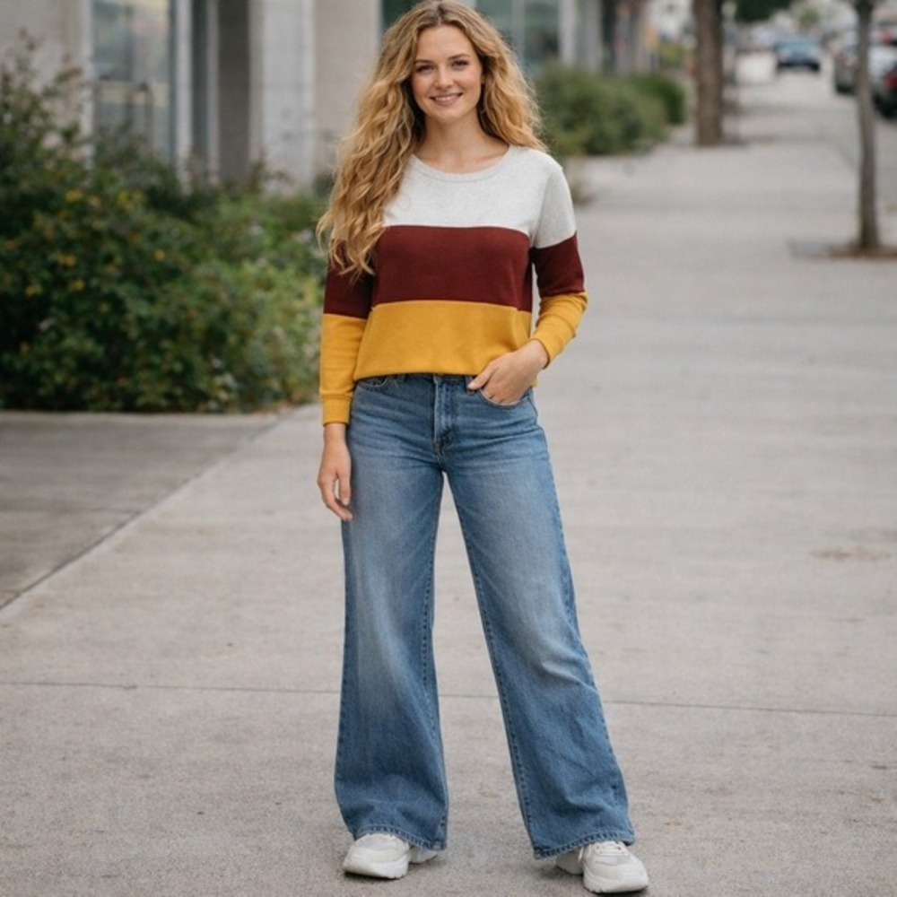 Colorblock Cutout Crew Neck Long Sleeve Sweatshirt Women Size M‎